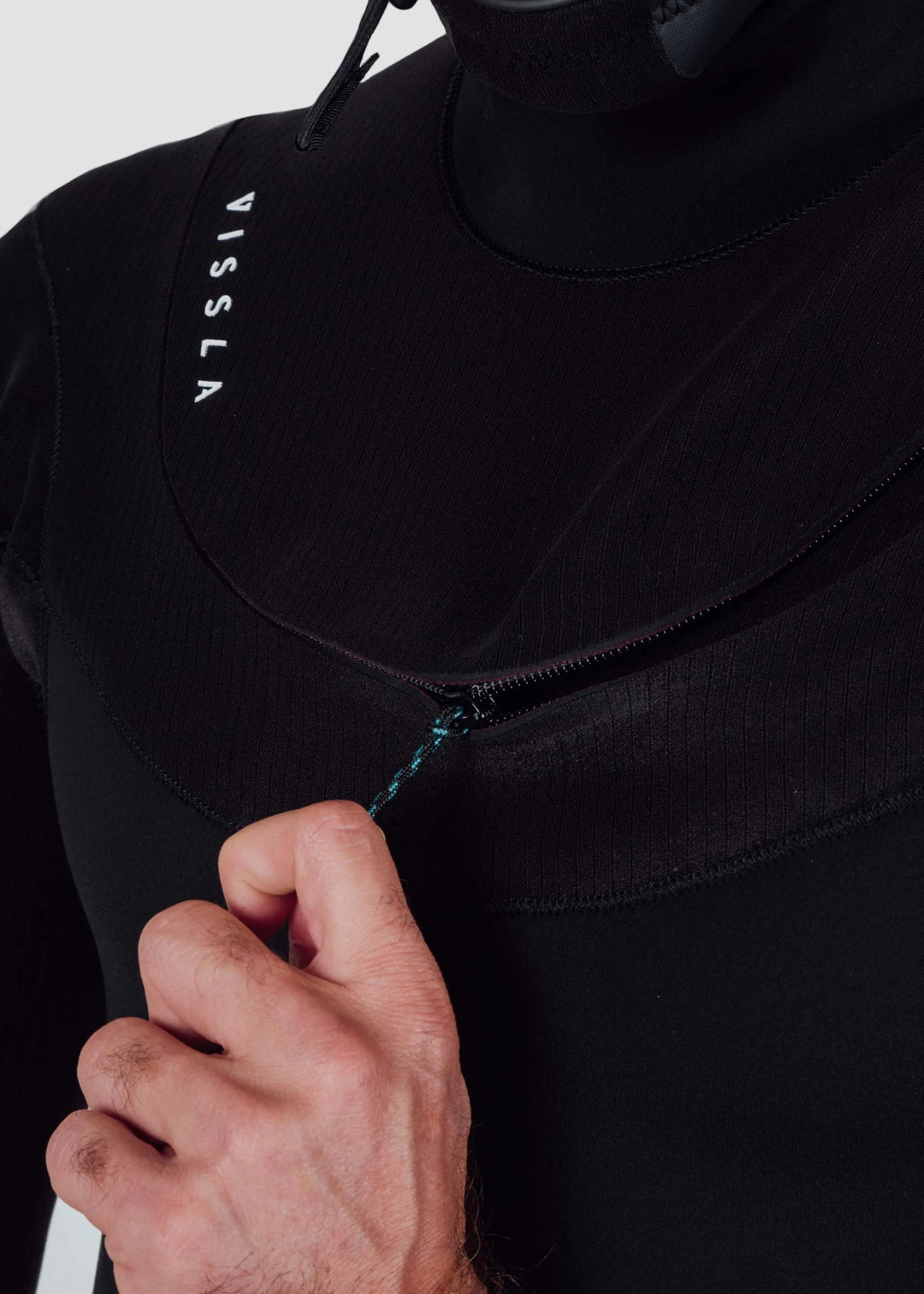 Vissla New Seas 5-4 Hooded U-Zip Full Wetsuit in Black, view 2