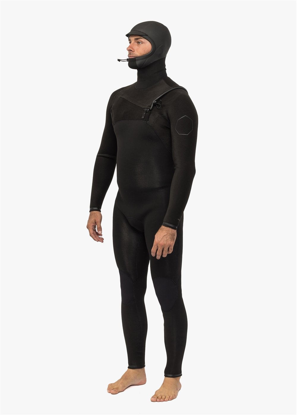 Vissla High Seas II 4-3 Full Hooded Chest Zip Wetsuit in Stealth, view 3
