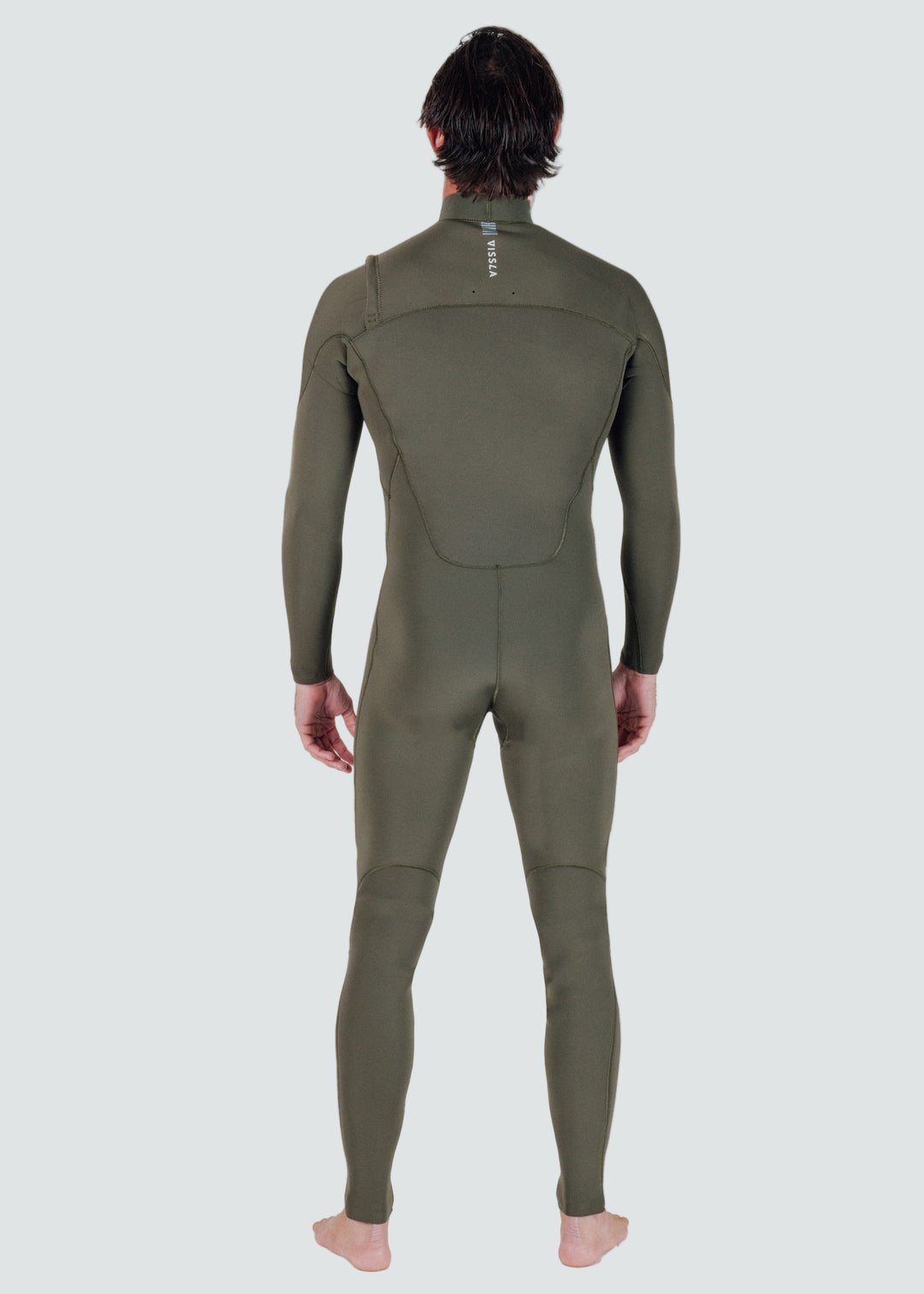 Vissla 7 Seas 4-3 Full Chest Zip Wetsuit in Army, view 2