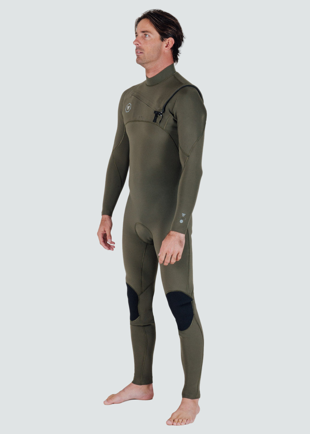 Vissla 7 Seas 4-3 Full Chest Zip Wetsuit in Army, view 3