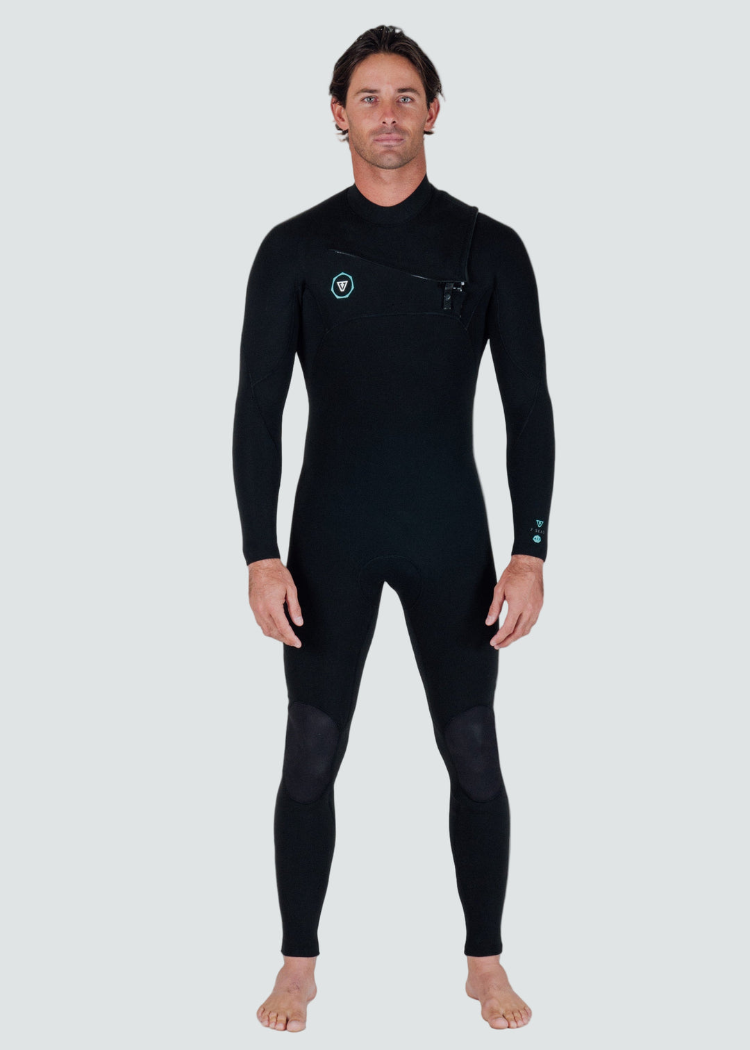 Vissla 7 Seas 4-3 Full Chest Zip Wetsuit - Black with Jade Logos
