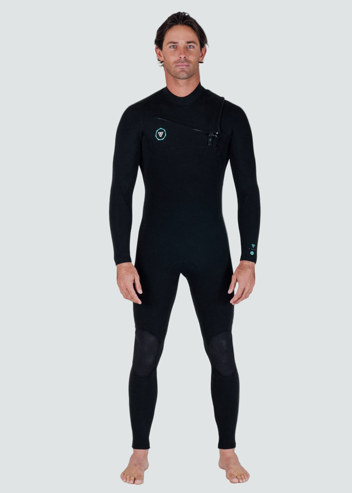 Vissla 7 Seas 4-3 Full Chest Zip Wetsuit - Black with Jade Logos