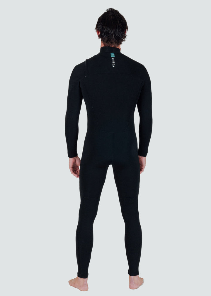 Vissla 7 Seas 4-3 Full Chest Zip Wetsuit Black with Jade Logos, view 2