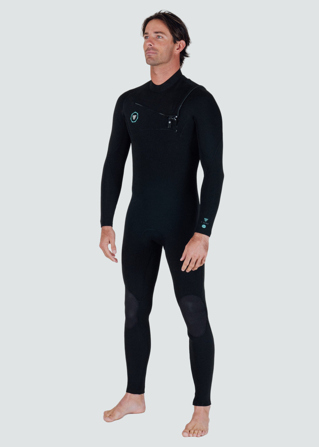 Vissla 7 Seas 4-3 Full Chest Zip Wetsuit Black with Jade Logos, view 3