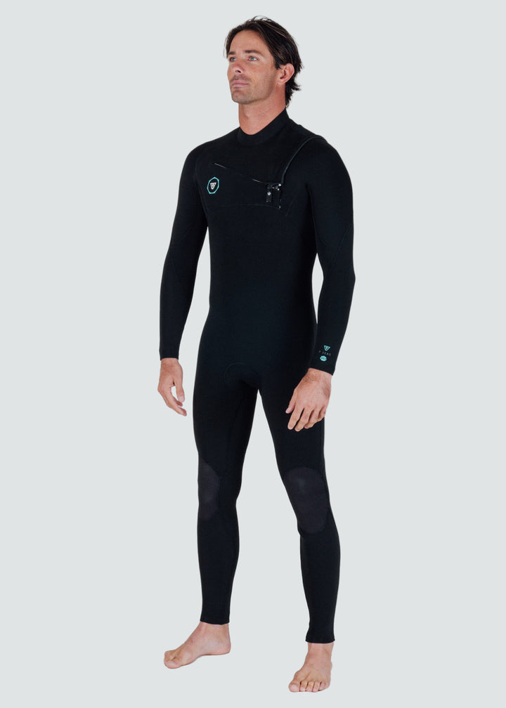 Vissla 7 Seas 4-3 Full Chest Zip Wetsuit Black with Jade Logos, view 3