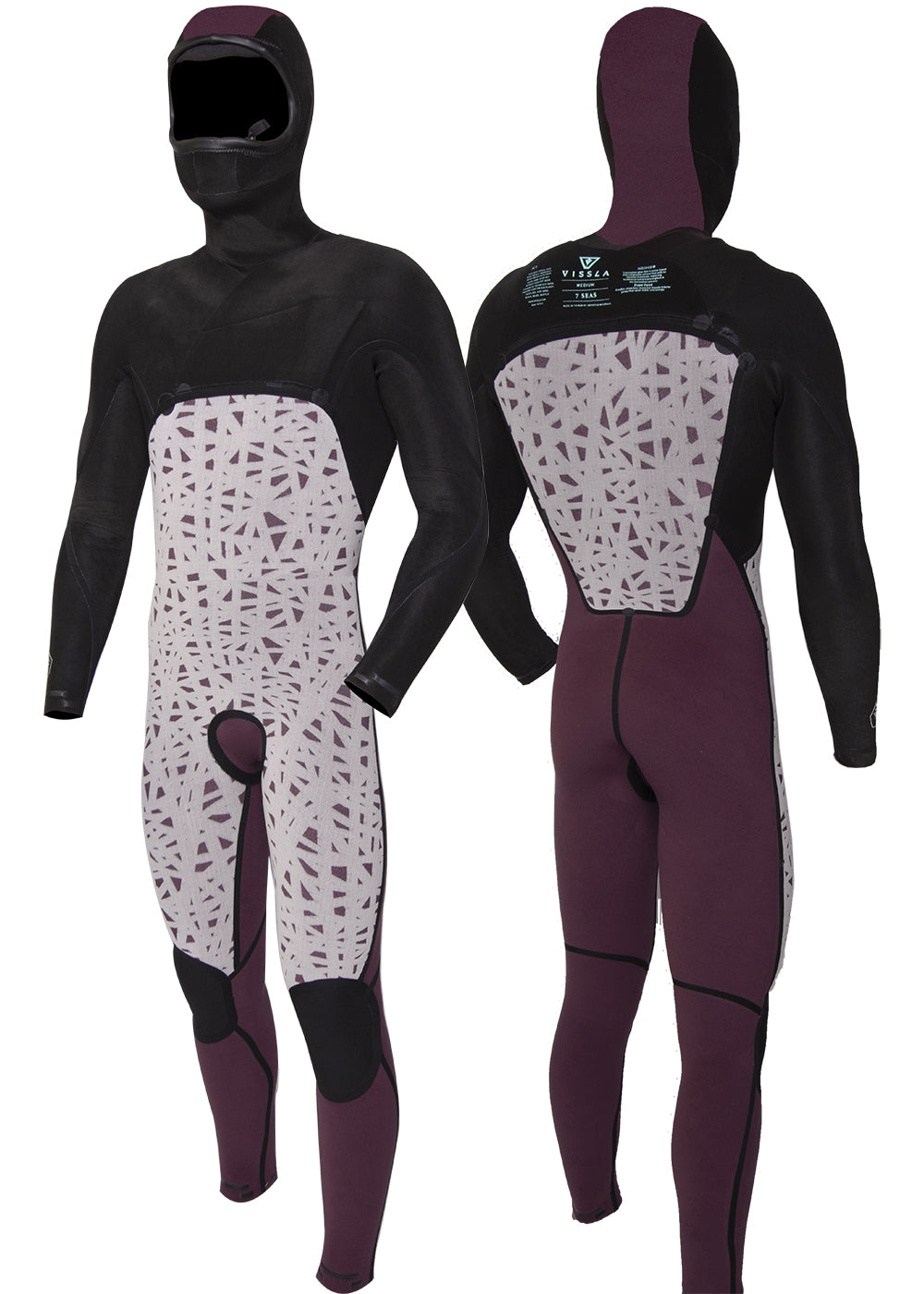 Vissla 7 Seas 5-4-3 Full Hooded Chest Zip Wetsuit in Black, view 7