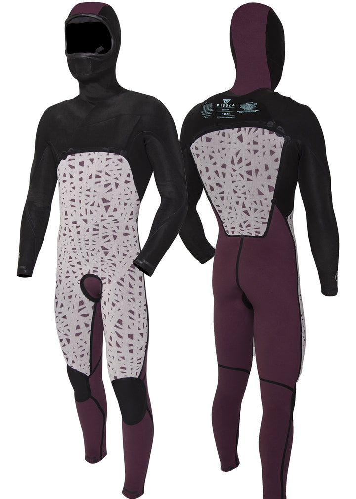 Vissla 7 Seas 5-4-3 Full Hooded Chest Zip Wetsuit in Black, view 7