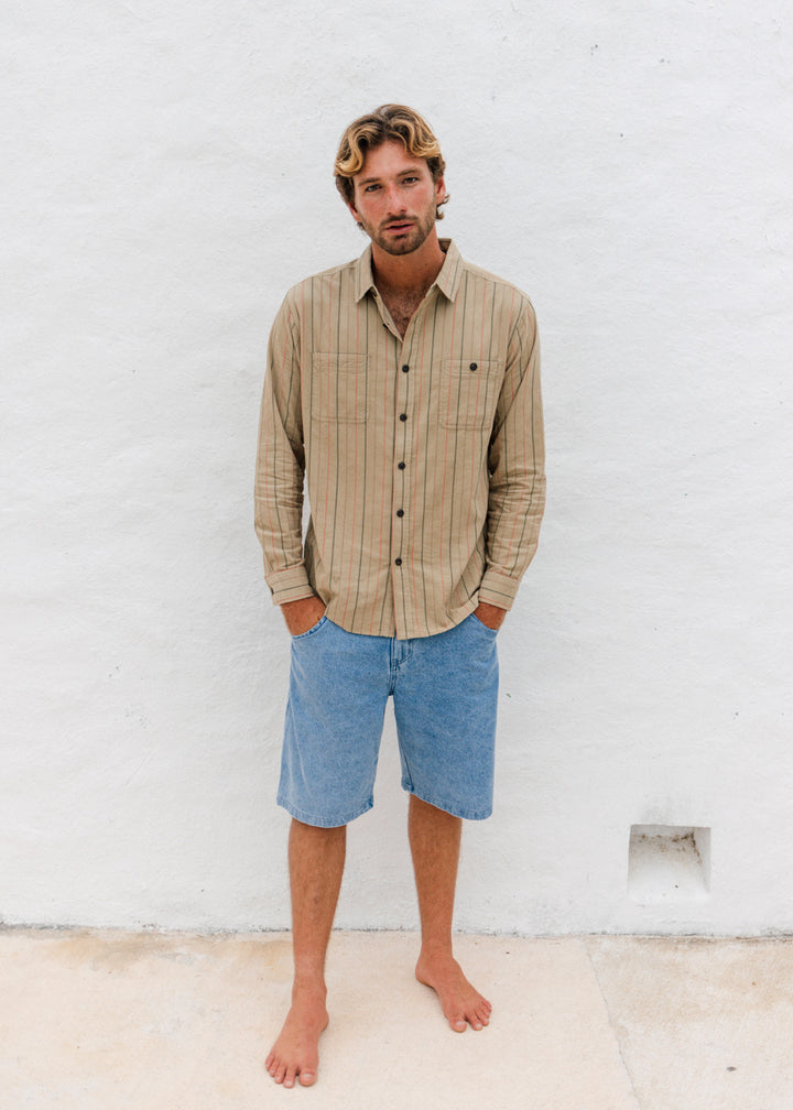 Vissla Rails Cord Printed Eco LS Shirt in Light Khaki, view 2