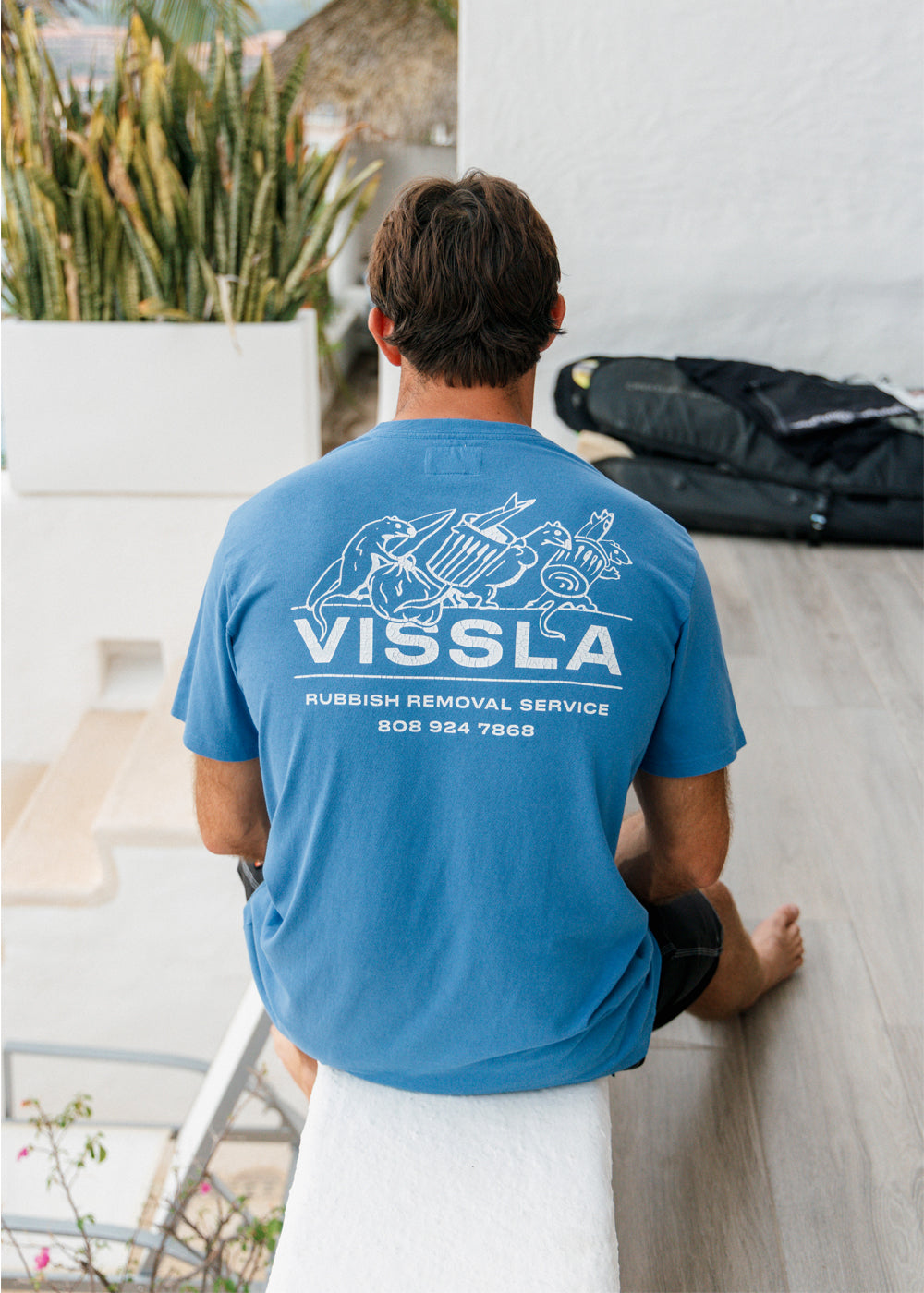 Vissla Rubbish Removal SS Heavyweight Tee in Blue, view 2
