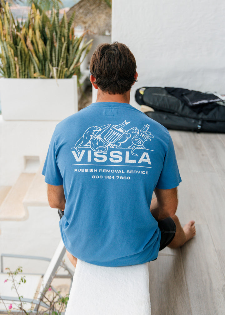 Vissla Rubbish Removal SS Heavyweight Tee in Blue, view 2
