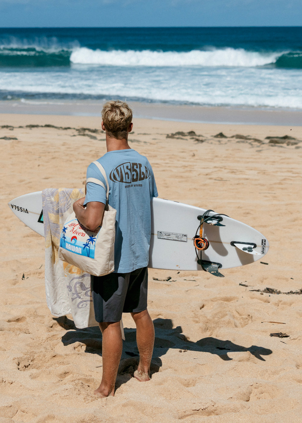 Vissla Split Organic Tee in Faded Denim, view 2