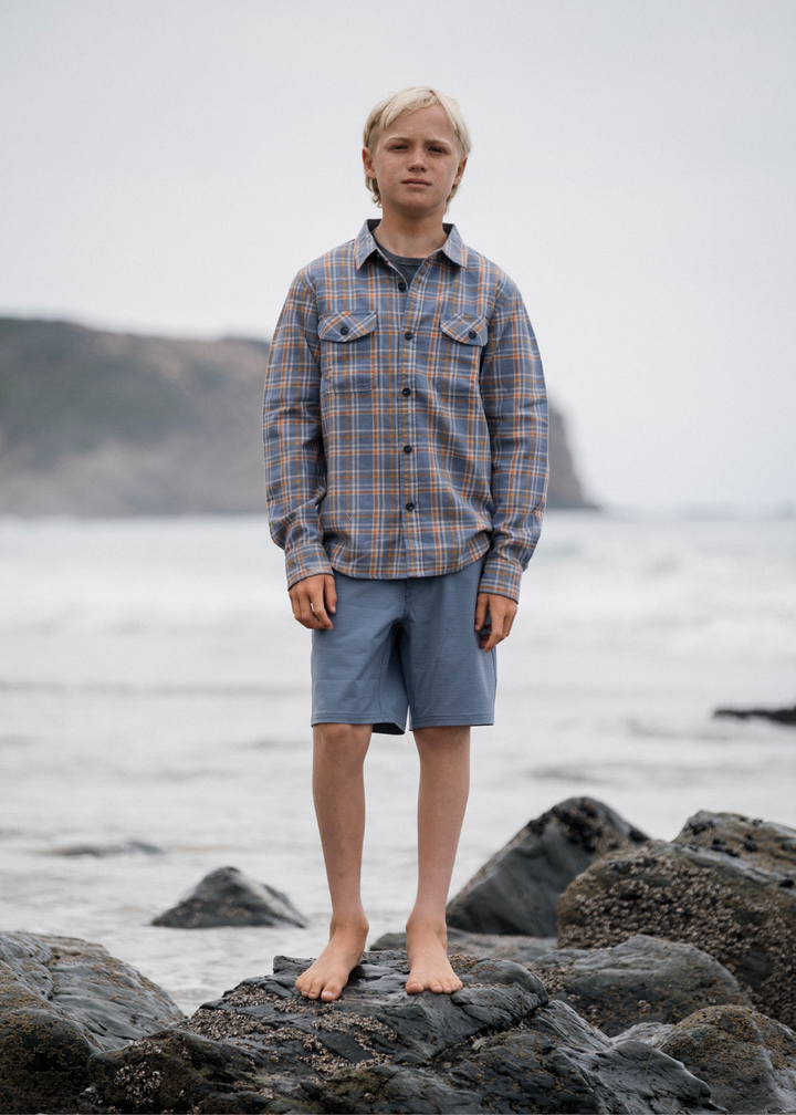 Vissla Central Coast Eco Boys Long Sleeve Flannel in Blue Haze, view 2