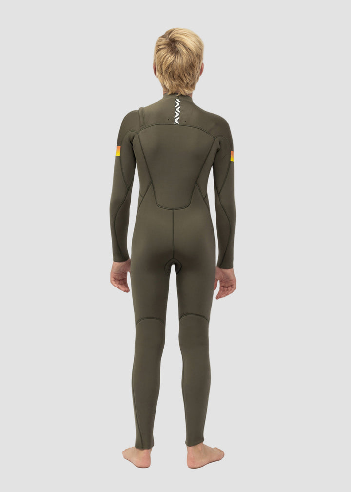 Vissla 7 Seas Boys Raditude 3-2 Full Chest Zip Wetsuit in Army, view 3