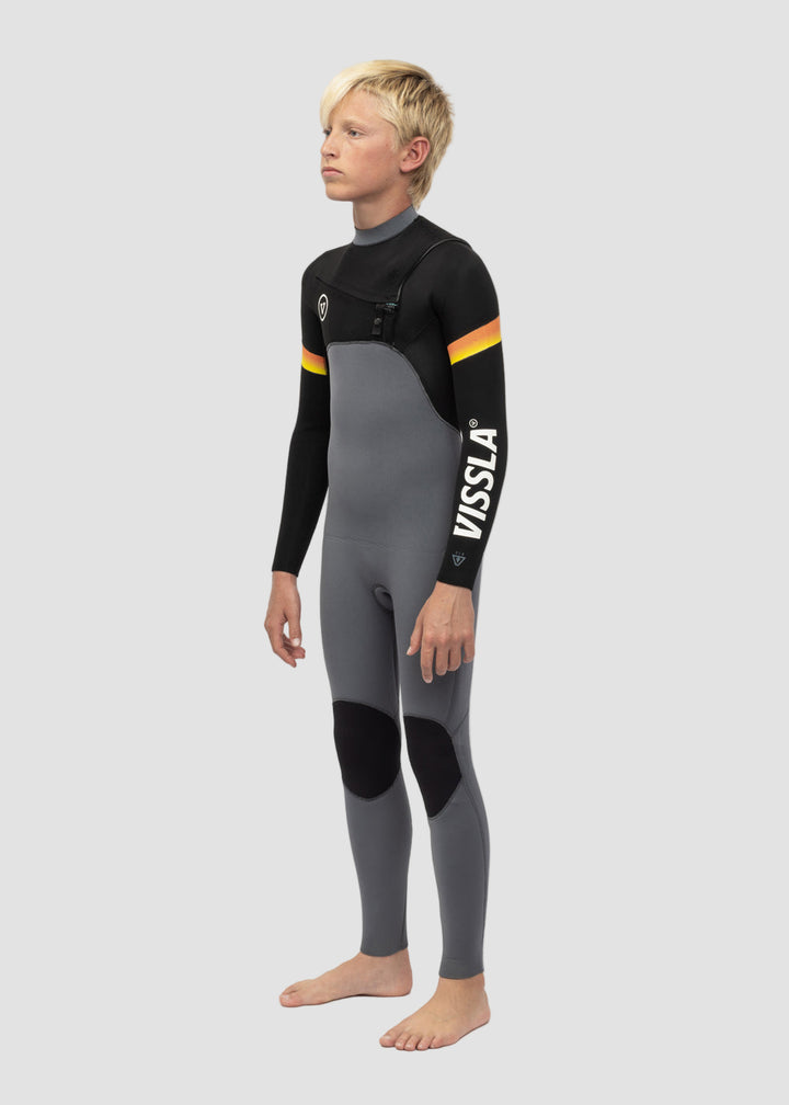 Vissla 7 Seas Boys Raditude 3-2 Full Chest Zip Wetsuit in Gunmetal, view 2