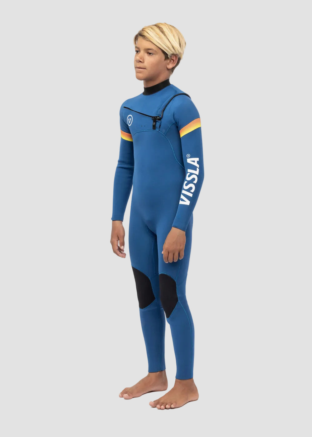 Vissla 7 Seas Boys Raditude 3-2 Full Chest Zip Wetsuit in Harbor Blue, view 3