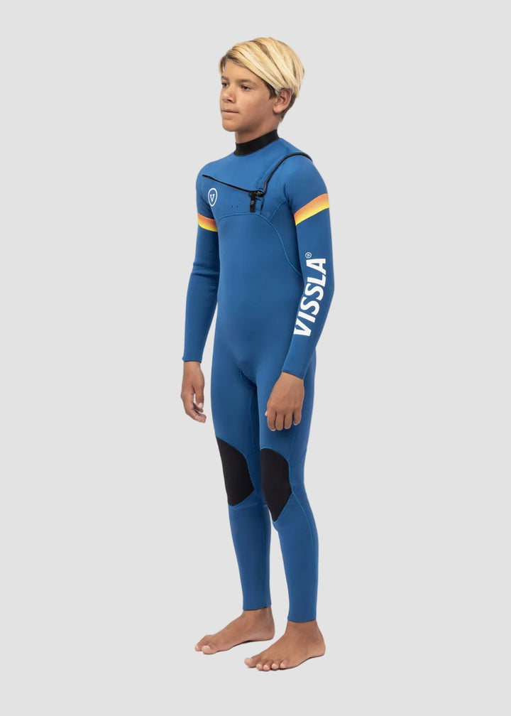 Vissla 7 Seas Boys Raditude 3-2 Full Chest Zip Wetsuit in Harbor Blue, view 3