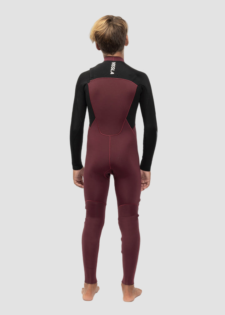 Vissla 7 Seas Boys 3-2 Bolt Full Chest Zip Wetsuit in Wine, view 3