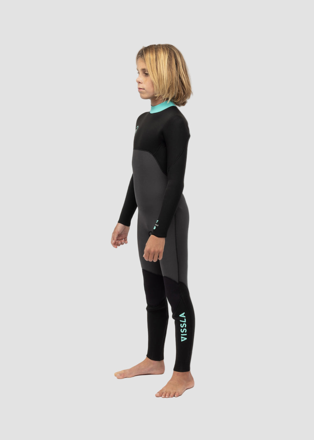Vissla 7 Seas 4-3 Boys Back Zip Full Wetsuit in Phantom, view 2