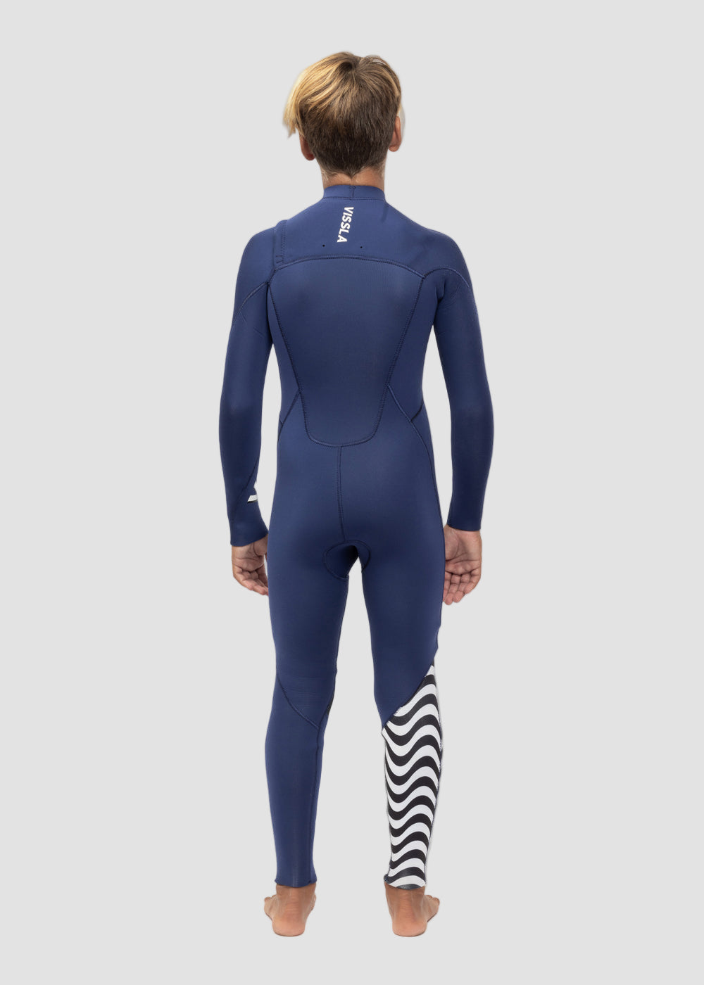 Vissla 7 Seas Boys 3-2 Full Chest Zip Wetsuit in Naval, view 2