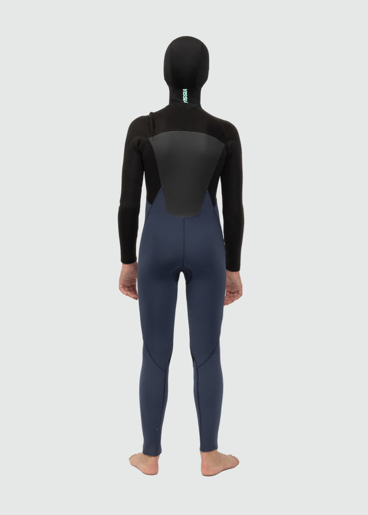 Vissla 7 Seas Boys 5-4-3 Full Hooded Chest Zip Wetsuit in Dark Slate, view 2