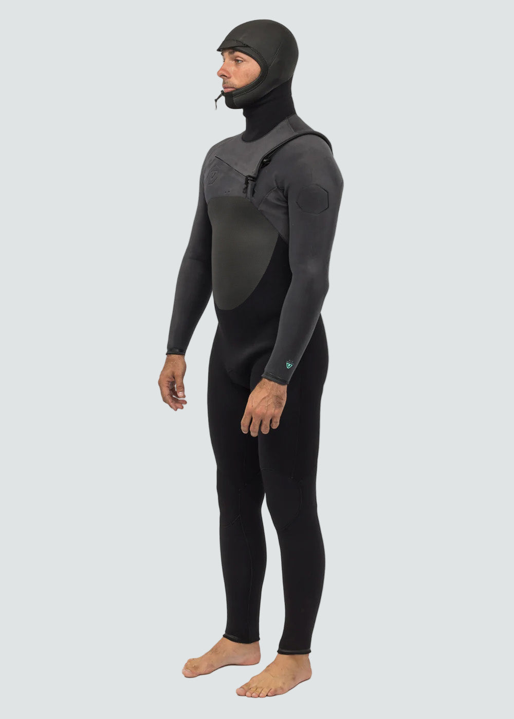 Vissla High Seas II 5-4 Full Hooded Chest Zip Wetsuit in Charcoal, view 3